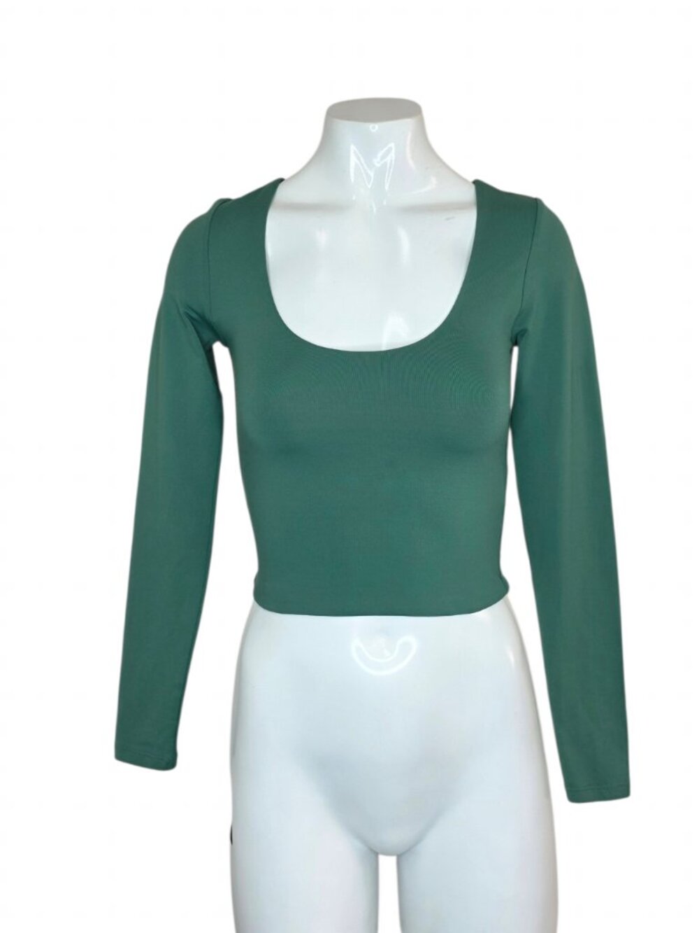 Aritzia Babaton Contour Long Sleeve Crop Scoop Neck Top, Green, Size XS